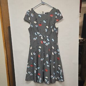 Tommy Hilfiger Black and White Midi Dress with Red and Blue Accents